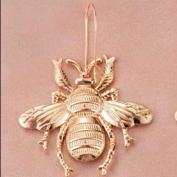 Gold Bumble Bee Dangle Earrings - Picture 5 of 7